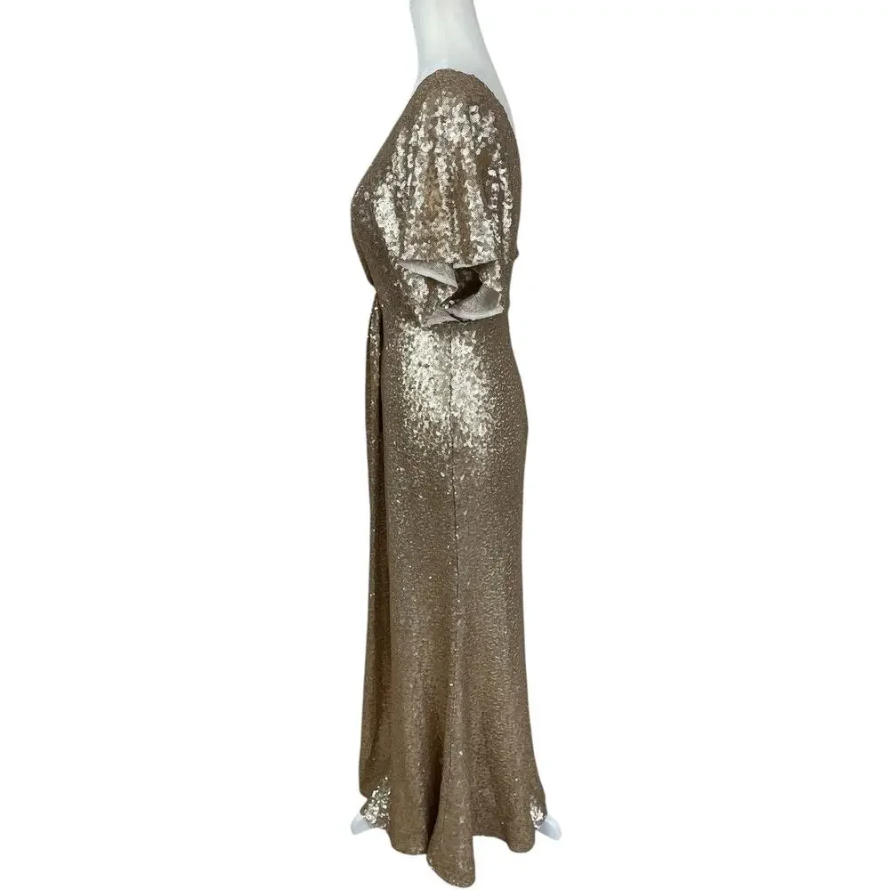 Revelry Gwen Sequin Gown Dress Champagne Gold 202 Size 10 Bridesmaid Elegant - Picture 6 of 16
